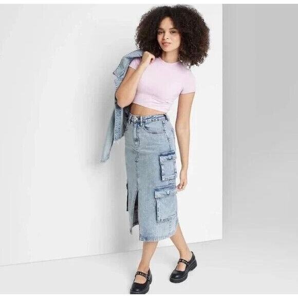 Wild Fable | Denim Cargo Midi Skirt | New With Tags | Size XS - Picture 2 of 7
